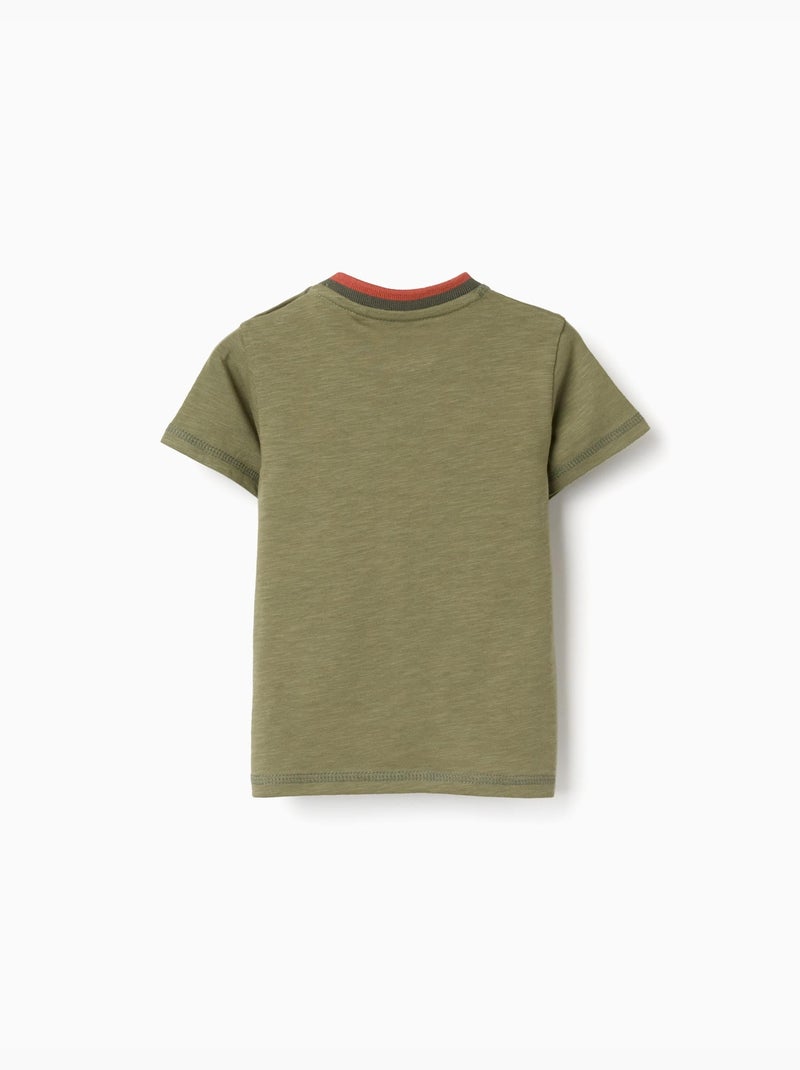 T-shirt in cotone con cactus ricamato Verde scuro - Kiabi