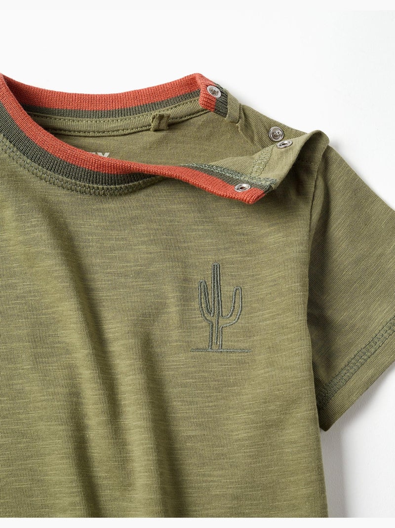 T-shirt in cotone con cactus ricamato Verde scuro - Kiabi