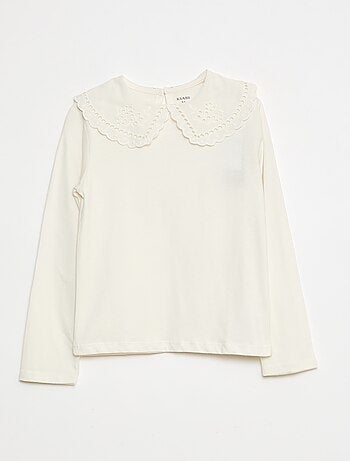 T-shirt in cotone con colletto ricamato