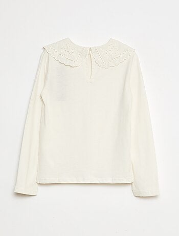 T-shirt in cotone con colletto ricamato