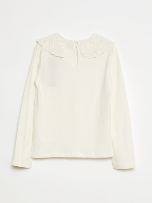 T-shirt in cotone con colletto ricamato - Kiabi