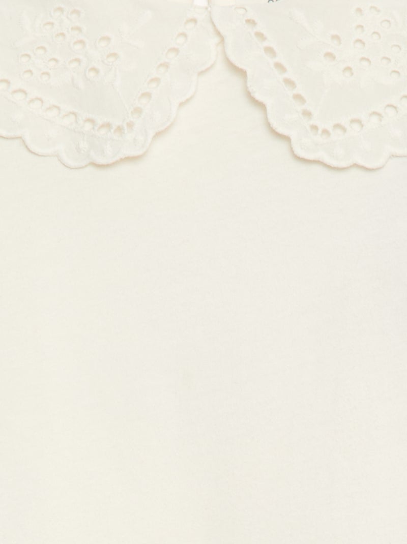 T-shirt in cotone con colletto ricamato Bianco - Kiabi