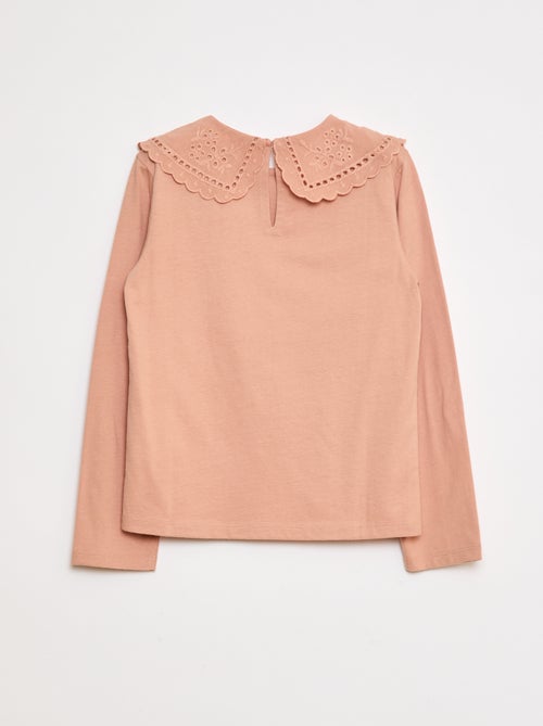 T-shirt in cotone con colletto ricamato - Kiabi