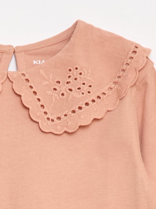 T-shirt in cotone con colletto ricamato - Kiabi