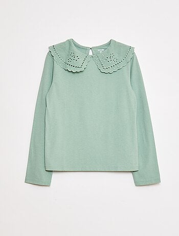 T-shirt in cotone con colletto ricamato