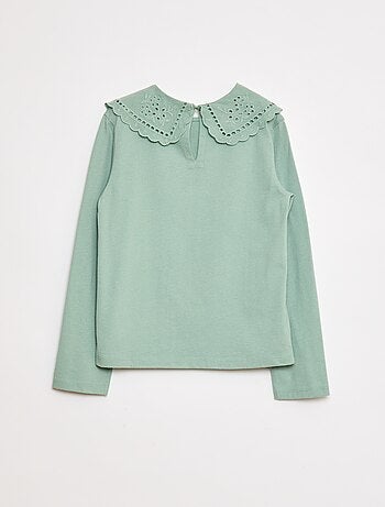 T-shirt in cotone con colletto ricamato