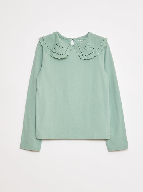 T-shirt in cotone con colletto ricamato - Kiabi