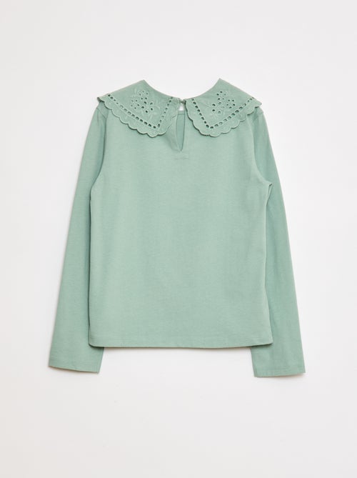 T-shirt in cotone con collo ricamato - Kiabi