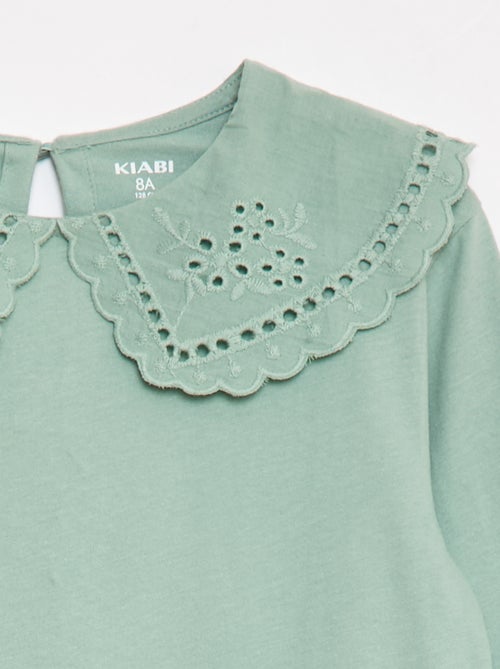 T-shirt in cotone con collo ricamato - Kiabi