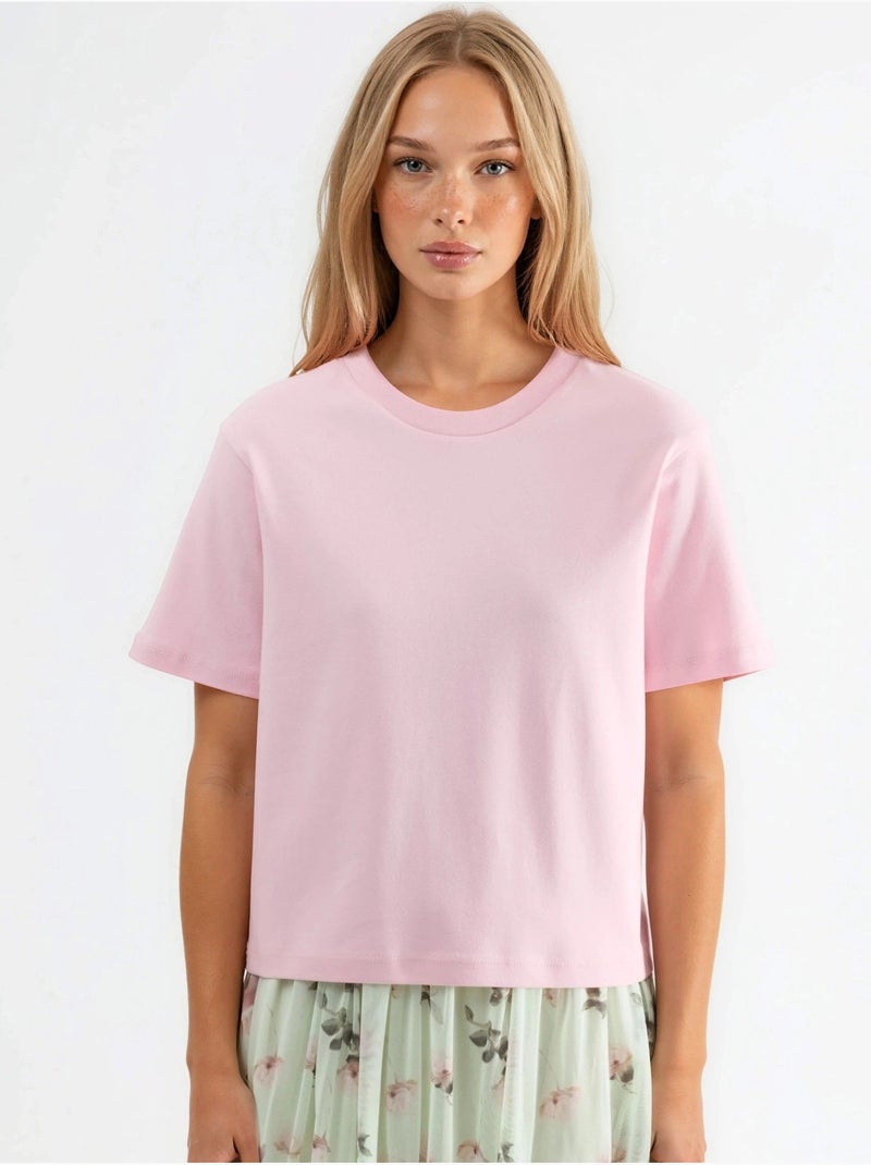T-shirt in cotone con girocollo busem Rosa pallido - Kiabi