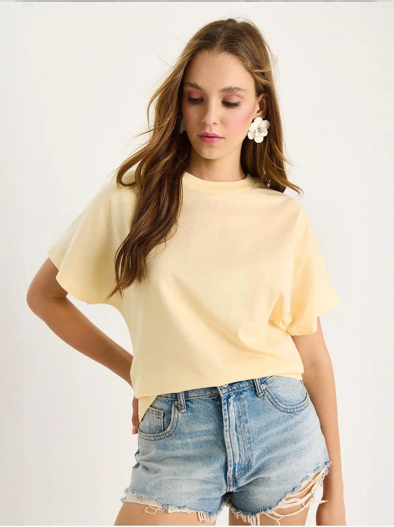 T-shirt in cotone con girocollo lucci Giallo limone - Kiabi