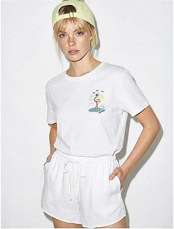T-shirt in cotone con girocollo ricamata lucci