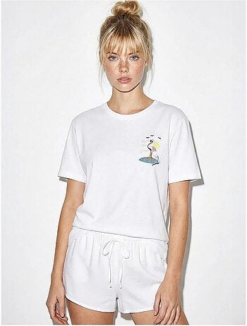 T-shirt in cotone con girocollo ricamata lucci