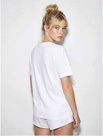 T-shirt in cotone con girocollo ricamata lucci
