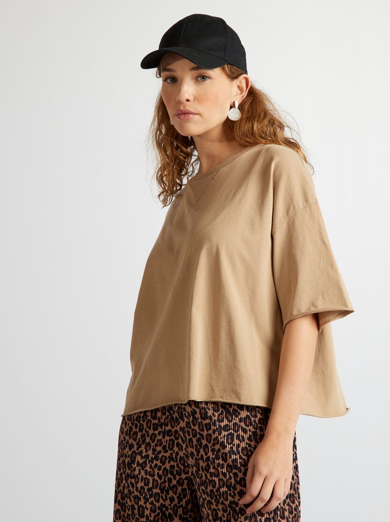 T-shirt in cotone con giromanica sceso MARRONE - Kiabi
