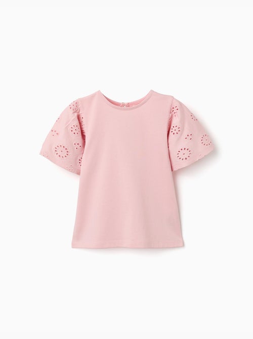 T-shirt in cotone con maniche in broderie anglaise - Kiabi