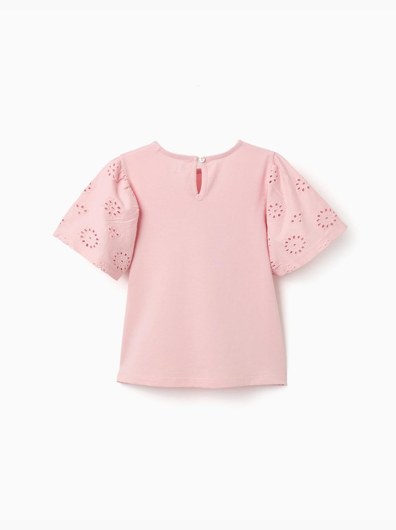T-shirt in cotone con maniche in broderie anglaise Rosa chiaro - Kiabi