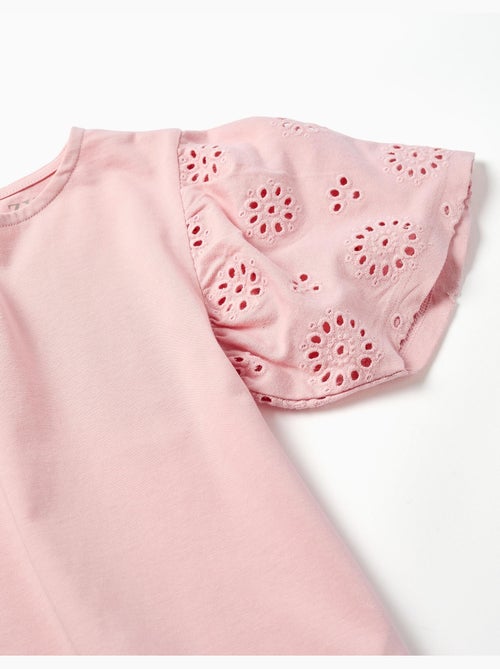 T-shirt in cotone con maniche in broderie anglaise - Kiabi
