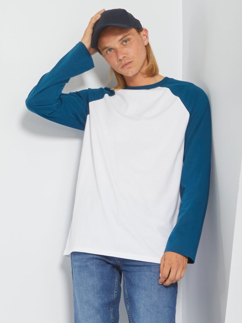 T-shirt in cotone con maniche raglan BLU - Kiabi