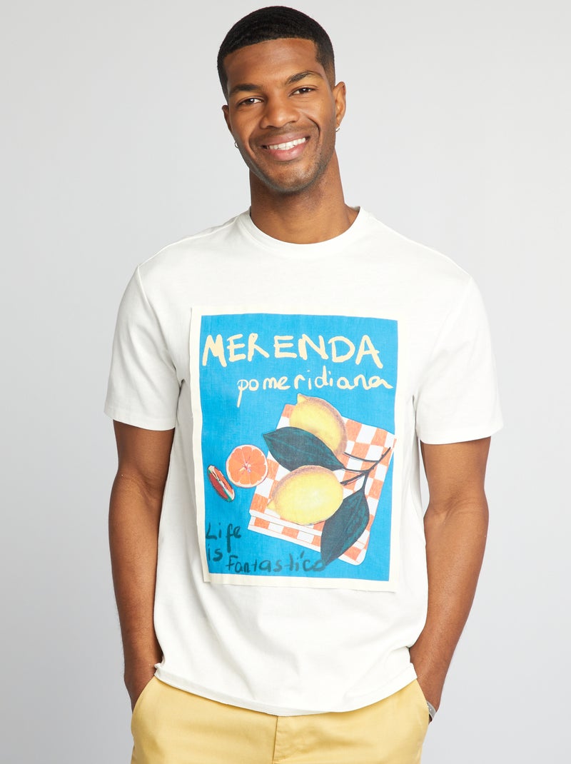 T-shirt in cotone con ricamo BIANCO - Kiabi