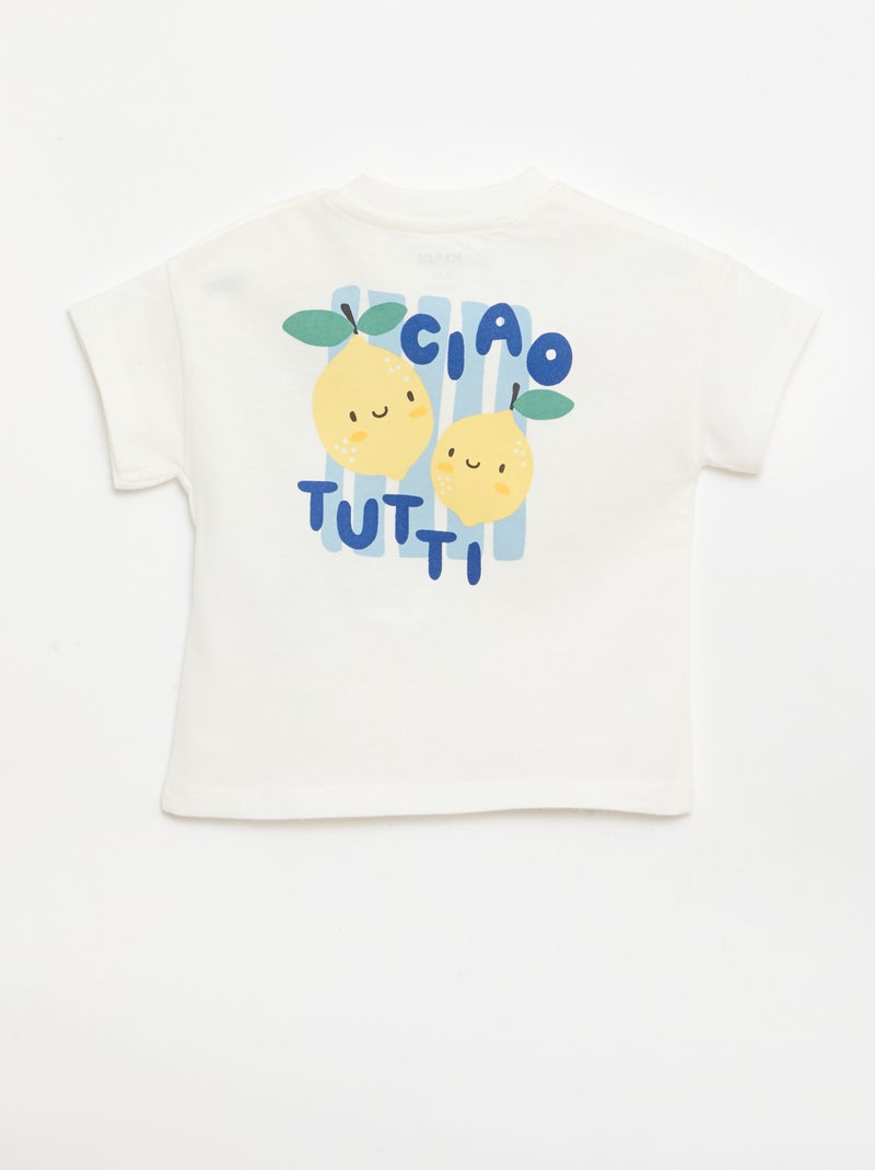 T-shirt in cotone con ricamo sul petto Bianco - Kiabi