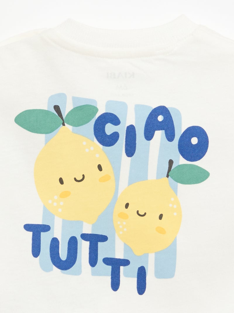 T-shirt in cotone con ricamo sul petto Bianco - Kiabi