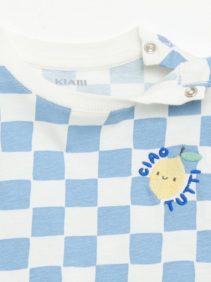 T-shirt in cotone con ricamo sul petto Blu - Kiabi