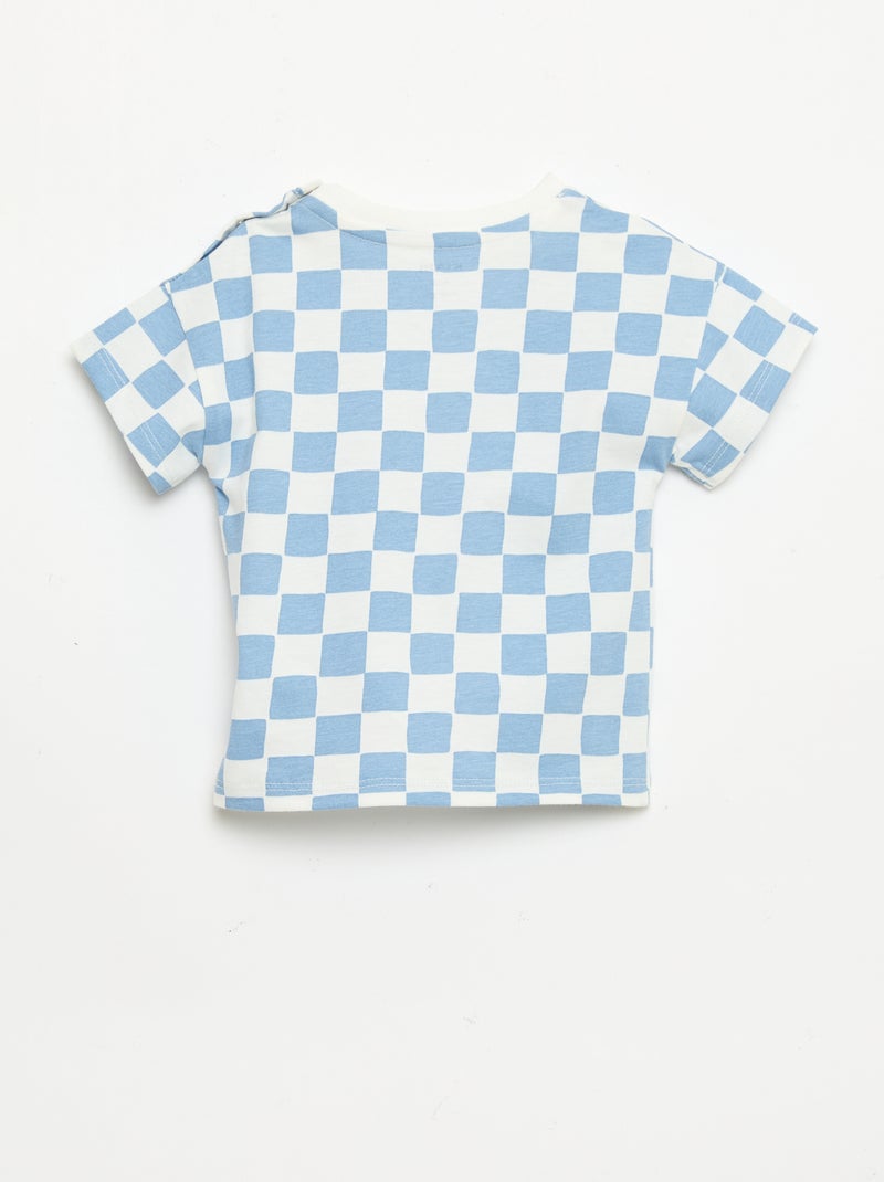 T-shirt in cotone con ricamo sul petto Blu - Kiabi