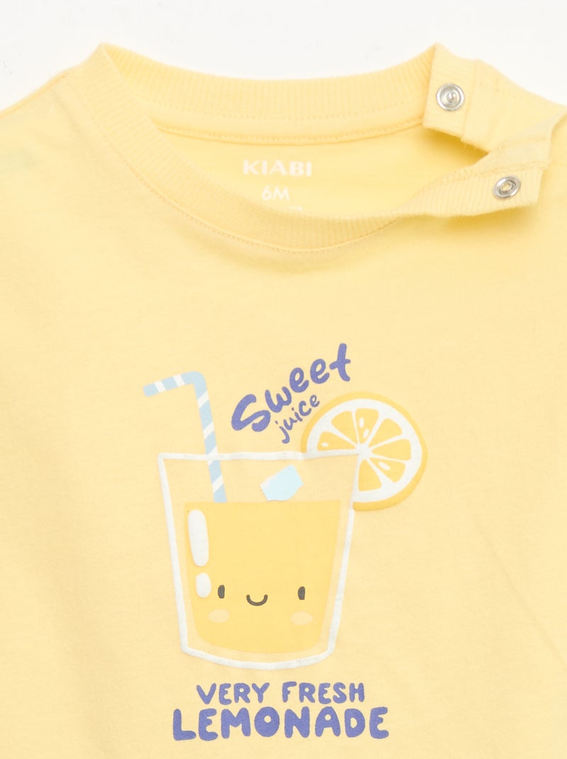 T-shirt in cotone con ricamo sul petto Giallo - Kiabi