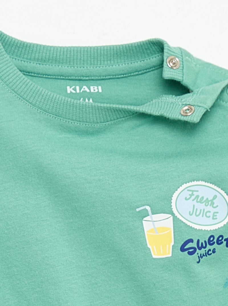T-shirt in cotone con ricamo sul petto Verde - Kiabi