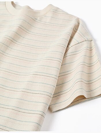 T-shirt in cotone con righe jacquard