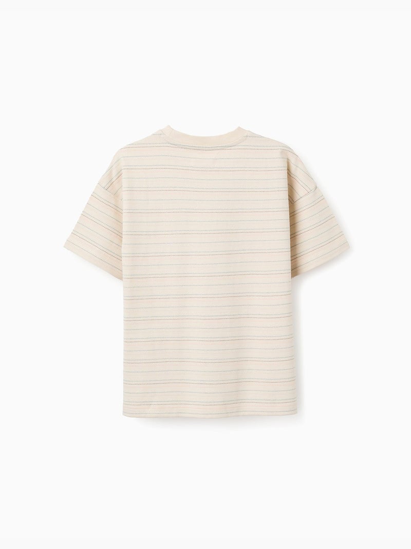 T-shirt in cotone con righe jacquard Bianco - Kiabi