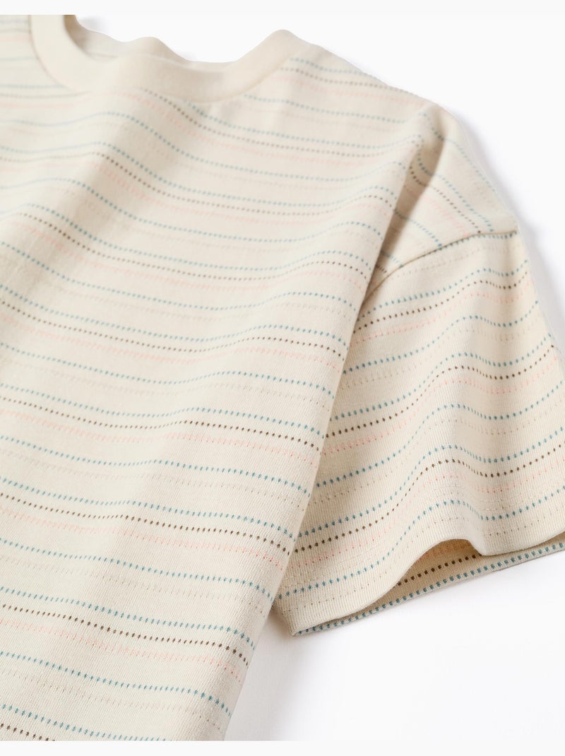 T-shirt in cotone con righe jacquard Bianco - Kiabi