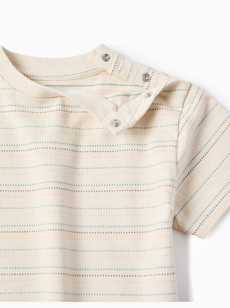 T-shirt in cotone con righe jacquard Bianco - Kiabi