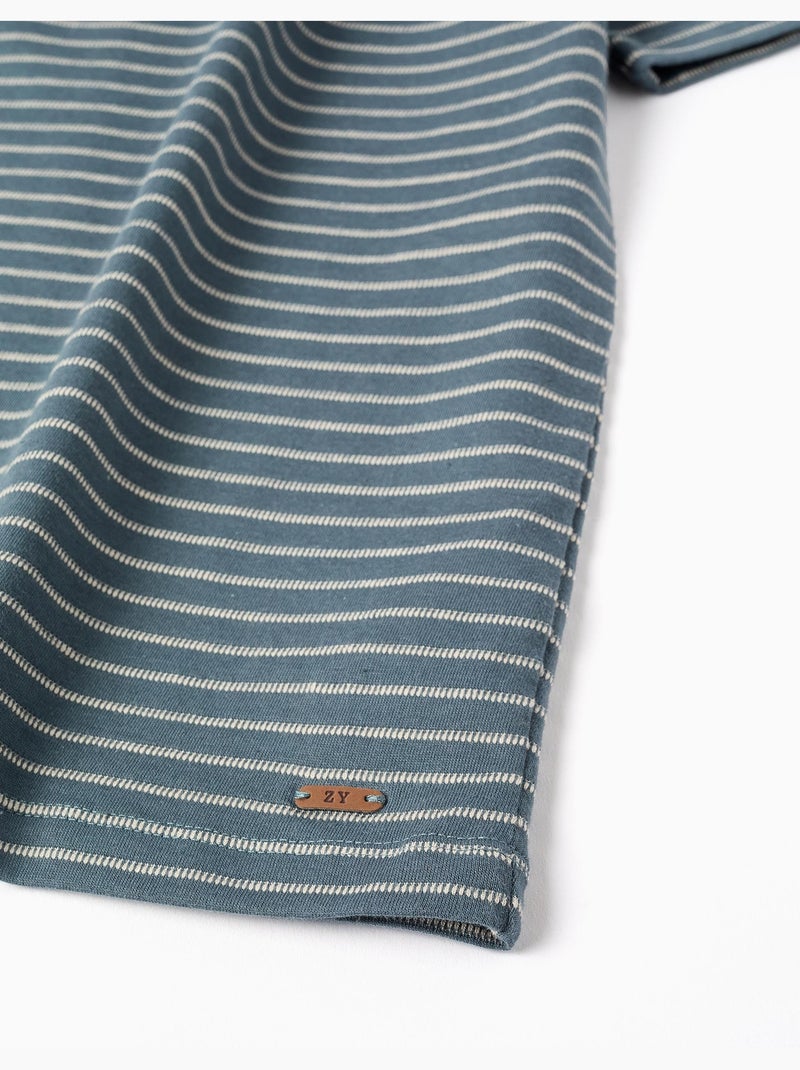 T-shirt in cotone con righe jacquard Blu scuro - Kiabi