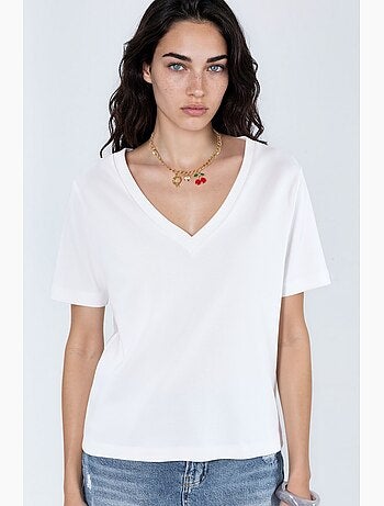 T-shirt in cotone con scollo a v dalla vestibilità regolare tinta unita busem