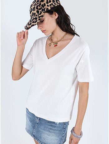 T-shirt in cotone con scollo a v dalla vestibilità regolare tinta unita busem