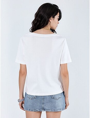 T-shirt in cotone con scollo a v dalla vestibilità regolare tinta unita busem