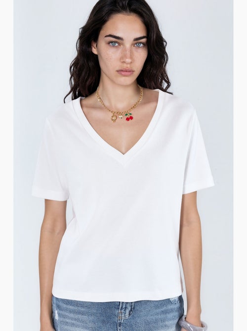 T-shirt in cotone con scollo a v dalla vestibilità regolare tinta unita busem - Kiabi