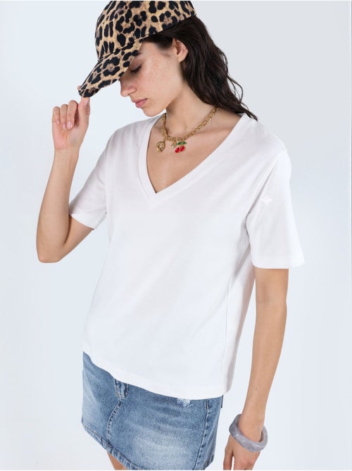 T-shirt in cotone con scollo a v dalla vestibilità regolare tinta unita busem - Kiabi