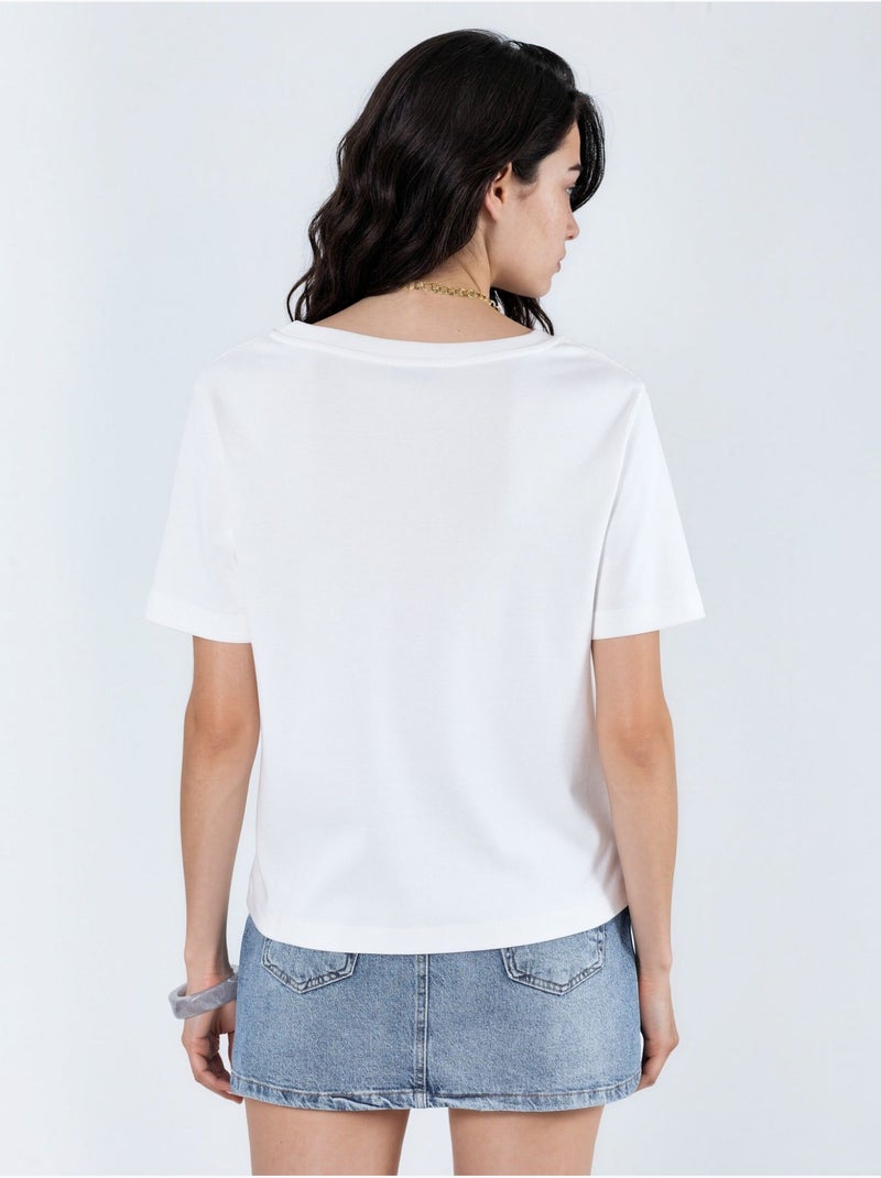 T-shirt in cotone con scollo a v dalla vestibilità regolare tinta unita busem Bianco - Kiabi
