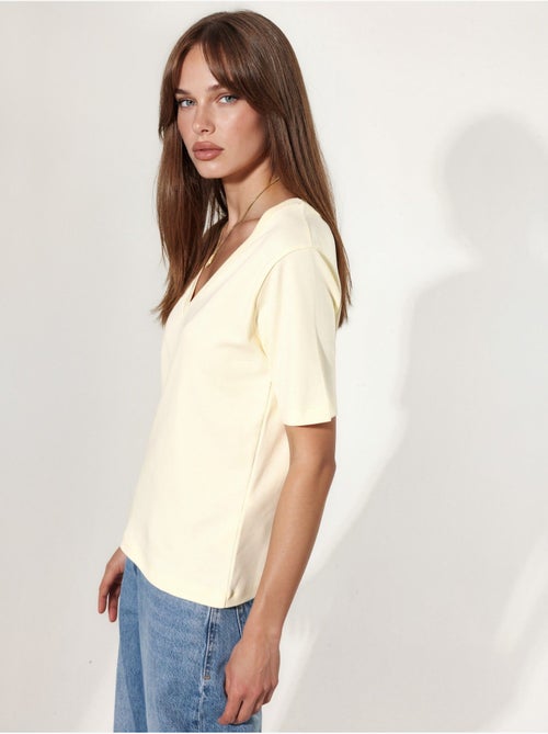 T-shirt in cotone con scollo a v dalla vestibilità regolare tinta unita busem - Kiabi
