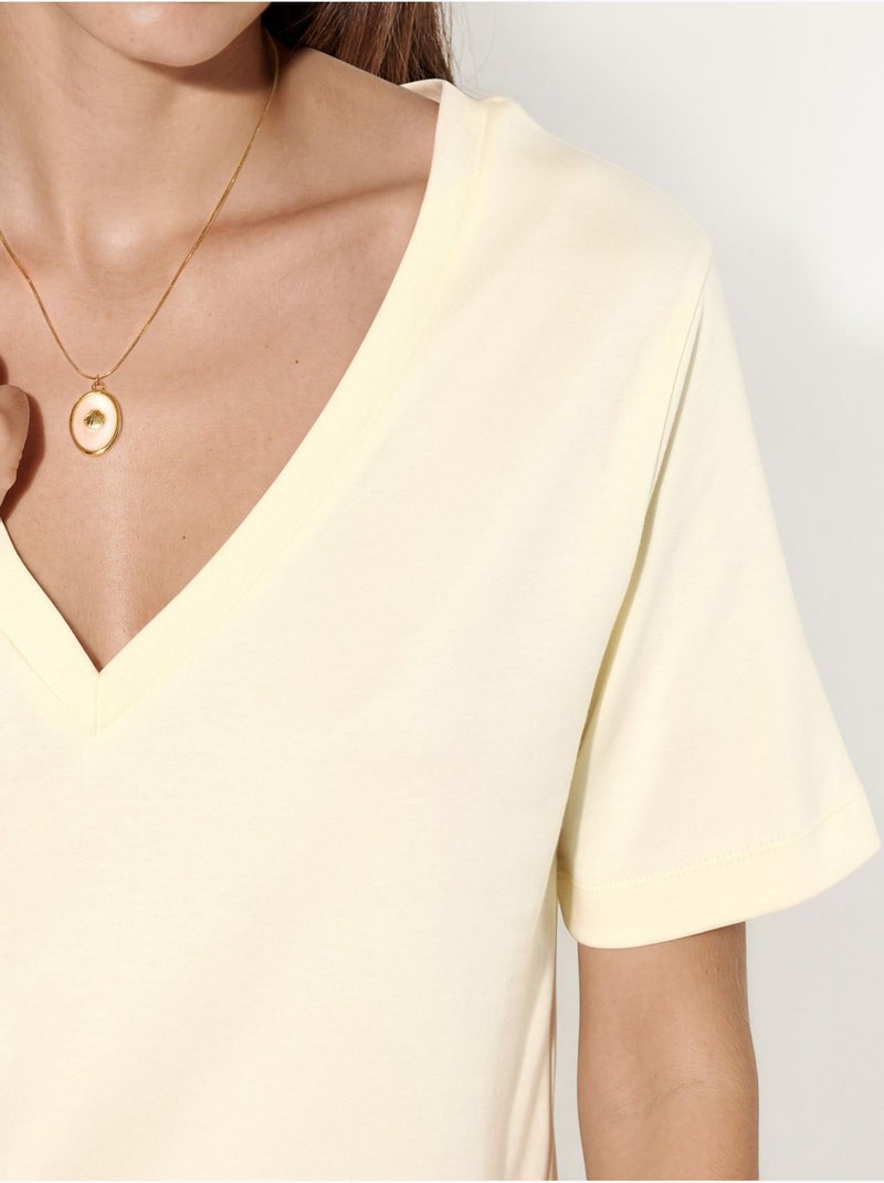 T-shirt in cotone con scollo a v dalla vestibilità regolare tinta unita busem Giallo limone - Kiabi