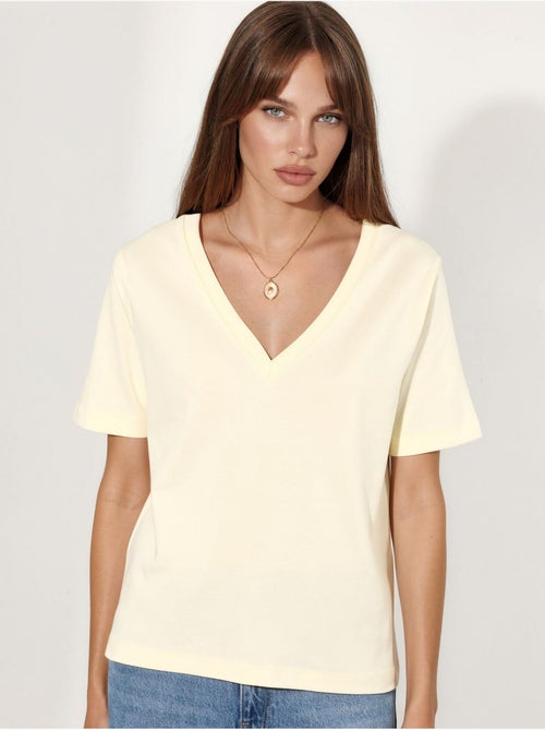 T-shirt in cotone con scollo a v dalla vestibilità regolare tinta unita busem - Kiabi