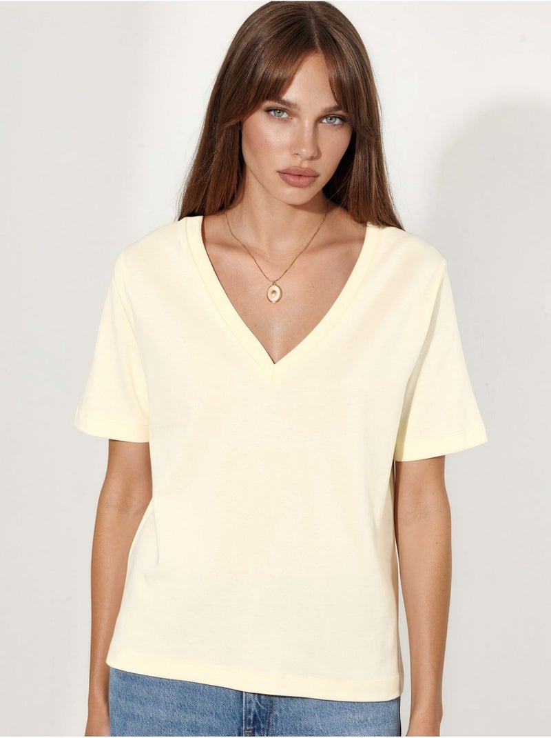 T-shirt in cotone con scollo a v dalla vestibilità regolare tinta unita busem Giallo limone - Kiabi