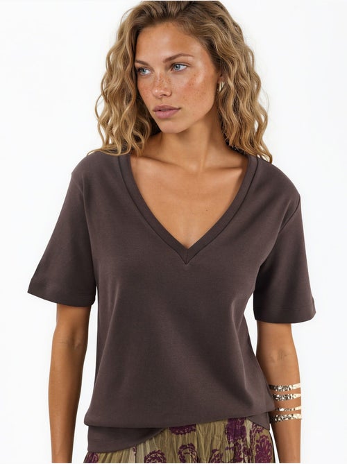 T-shirt in cotone con scollo a v dalla vestibilità regolare tinta unita busem - Kiabi
