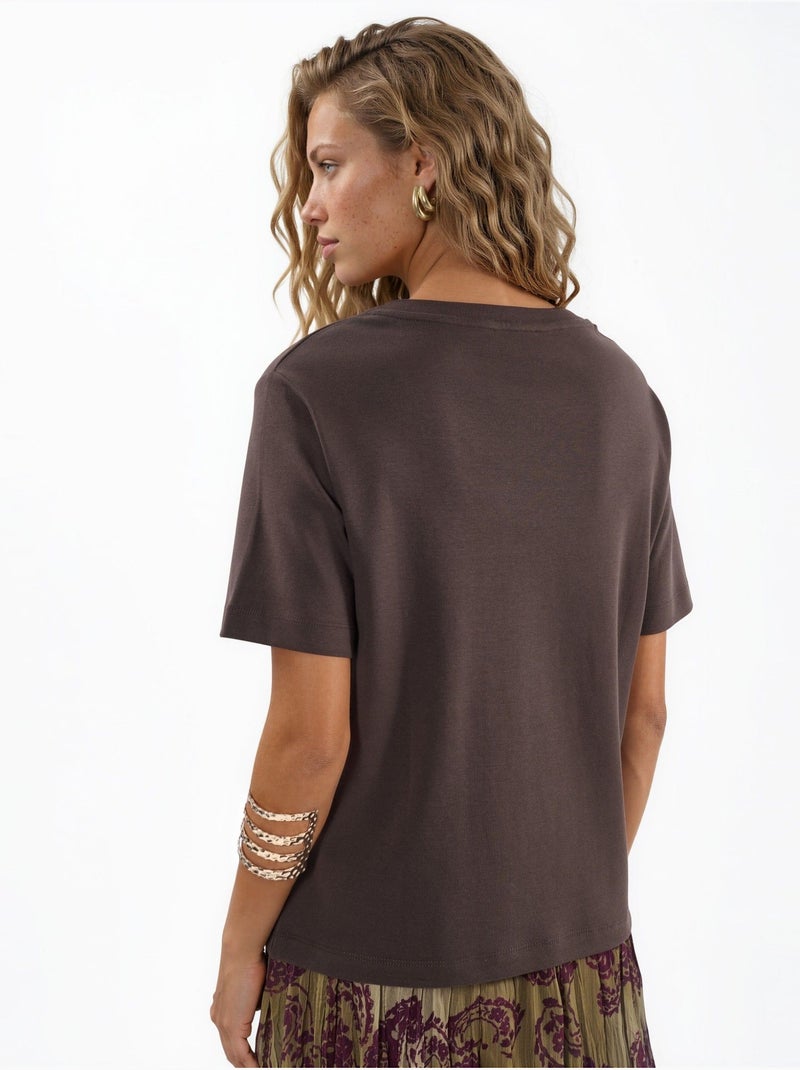 T-shirt in cotone con scollo a v dalla vestibilità regolare tinta unita busem Marrone - Kiabi