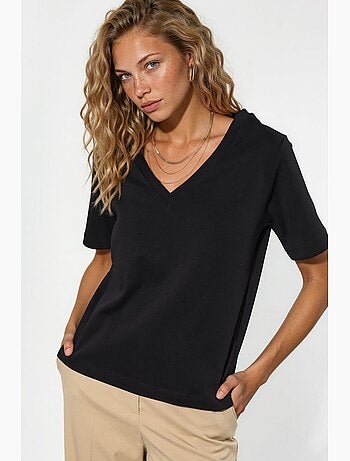 T-shirt in cotone con scollo a v dalla vestibilità regolare tinta unita busem