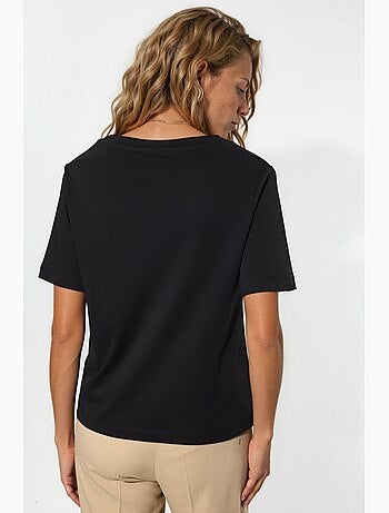 T-shirt in cotone con scollo a v dalla vestibilità regolare tinta unita busem