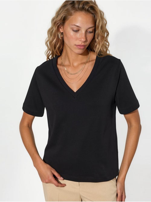 T-shirt in cotone con scollo a v dalla vestibilità regolare tinta unita busem - Kiabi
